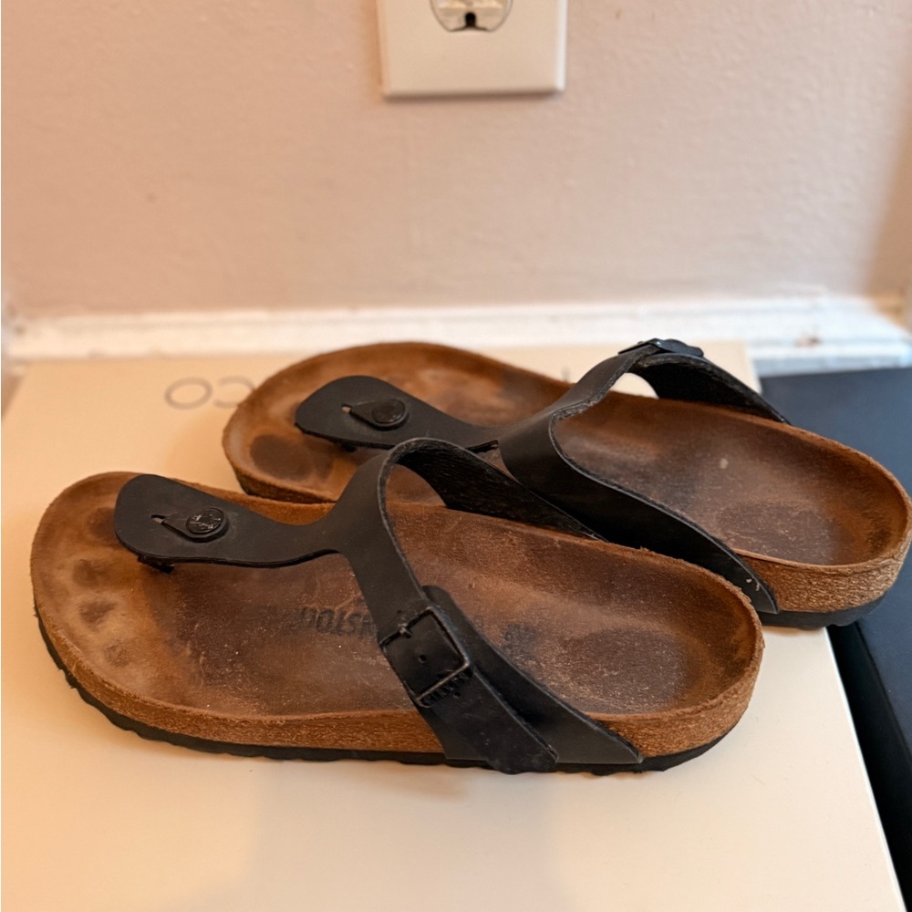 Birkenstock gizeh Black Leather Sandals size 40 - Picture 3 of 4